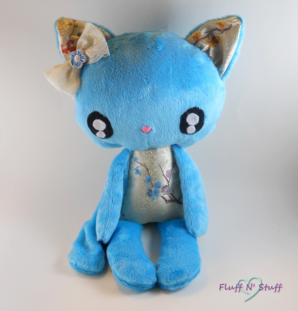 Kawaii Cherry Blossom Blue Kitty