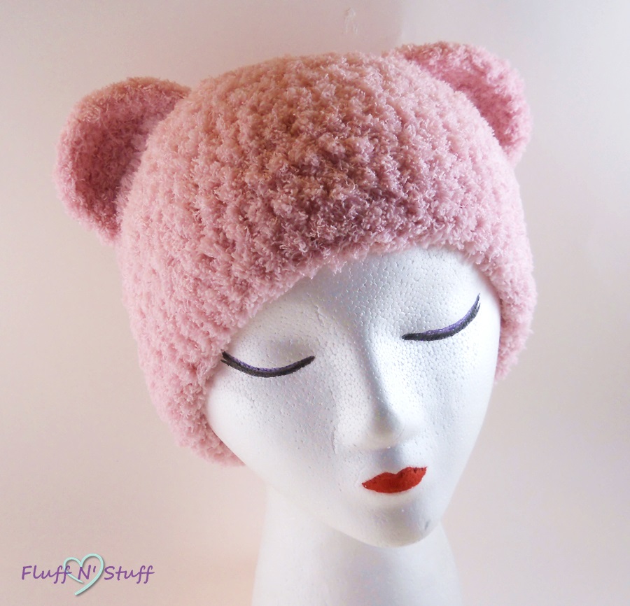 Pink plush bear hat