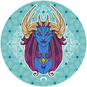 Blue Demoness with Golden Horns