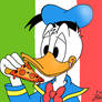 Donald Duck eating some Italian pizza