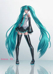 Hatsune Miku Redraw Challenge + Lineart by Amana-HB