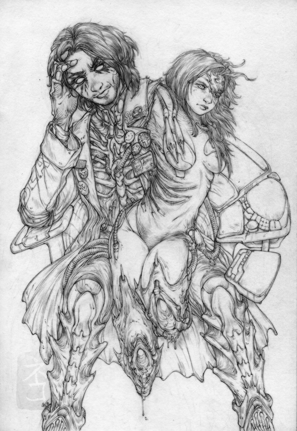 Avarice and Sarah linework