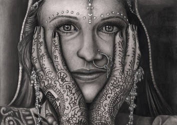 'INDIAN BRIDE' graphite drawing