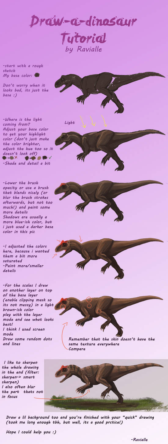 Step-by-step drawing tutorial (dinosaur)! by Ravialle on DeviantArt