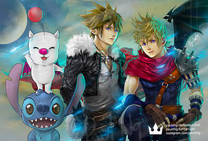 Kingdom Hearts - Sora, Roxas as Squall, Cloud