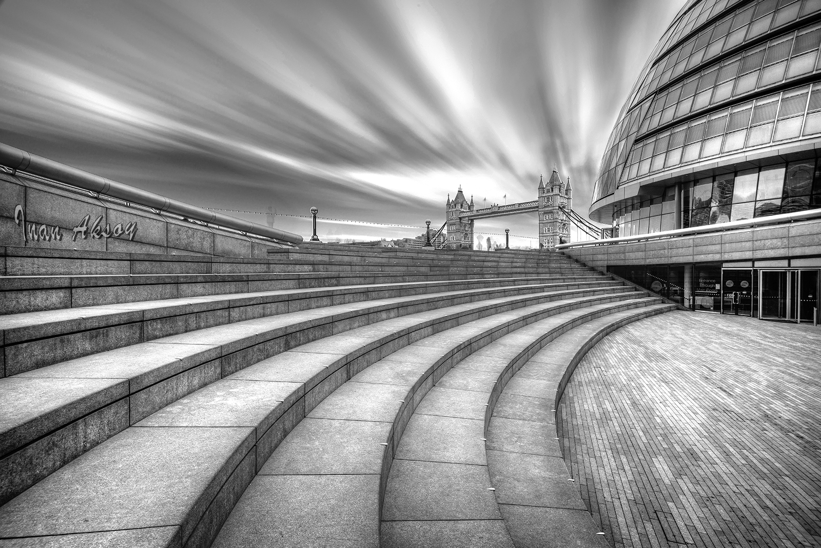 London Town Hall and Tower Bridge Black and White