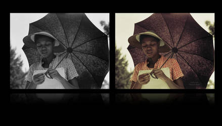 Girl with umbrella Louisiana, 1937 | Colorized