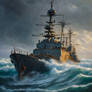 Warship in atlantic storm