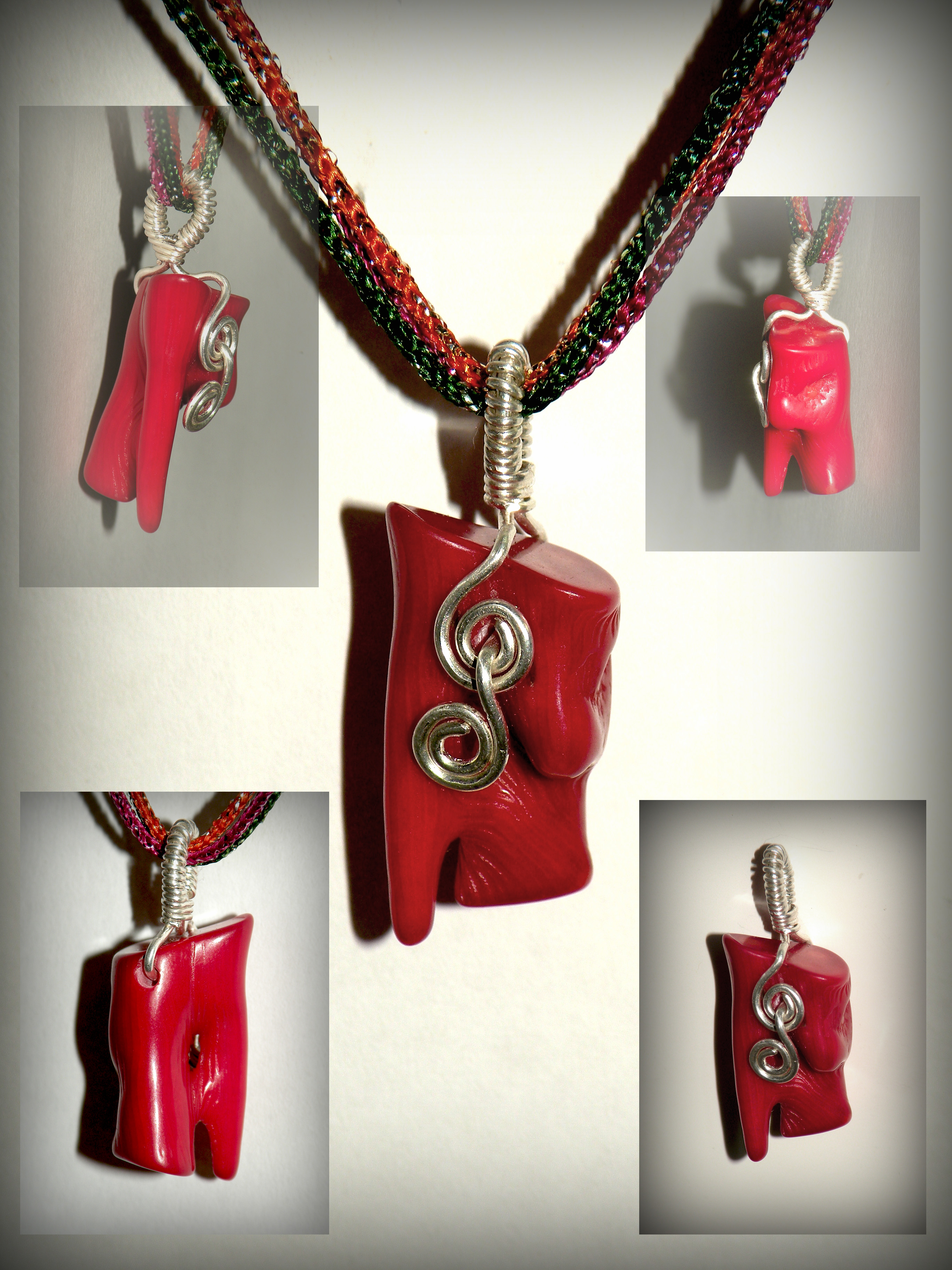 Red coral and Sterling silver pendant