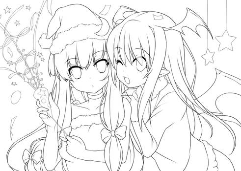 .: Koakuma Patchouli Christmas lineart :.