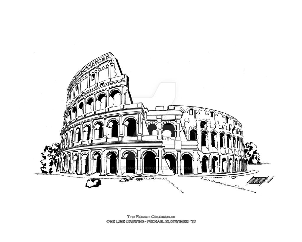 The Roman Colosseum - One Line Drawing - 16 x 20 by SlotsArtStudio on ...