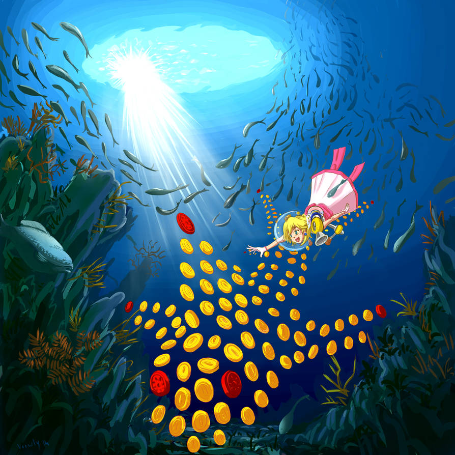 Peach on the red coin fish mission in Noki Bay by Viewty on DeviantArt