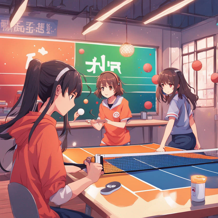 Teenage Girls Playing Ping Pong In Basment Rec Roo by AmongTheFirst on ...