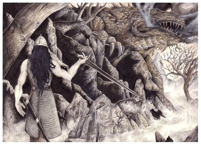 My Turin Turambar vs Glaurung drawing : r/lotr