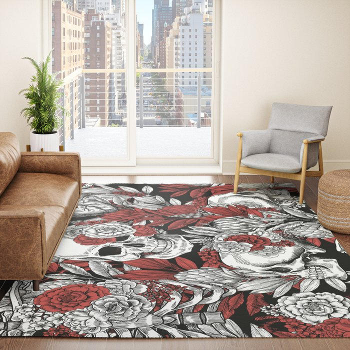 Skulls And Flowers Rock and Roll Gothic Rug by alternative-rox on ...