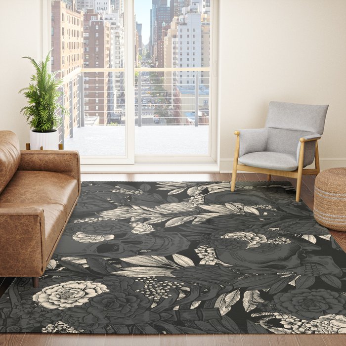 Skulls + Flowers Rock and Roll Gothic Rug by alternative-rox on DeviantArt
