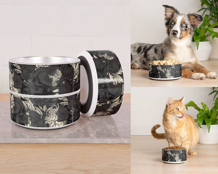 Skulls And Flowers Rock and Roll Gothic Pet Bowl by alternative-rox