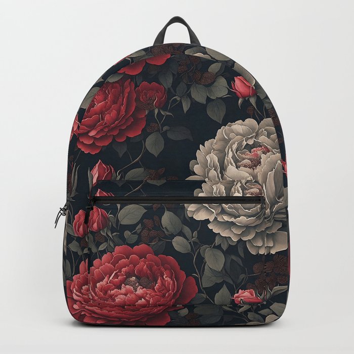 Black Red Roses Backpack Roses and Peonies Vintage Backpack Red White by alternative-rox on ...