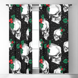 Christmas Skulls Mistletoe Snow Blackout Curtains by alternative-rox