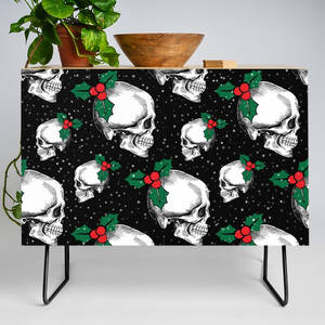 Christmas Skulls Mistletoe Snow Cabinet Credenza