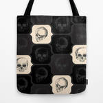 Skulls Retro Vintage Black Beige Tote Bag by alternative-rox