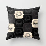 Skulls Retro Vintage Black Beige Throw Pillow by alternative-rox