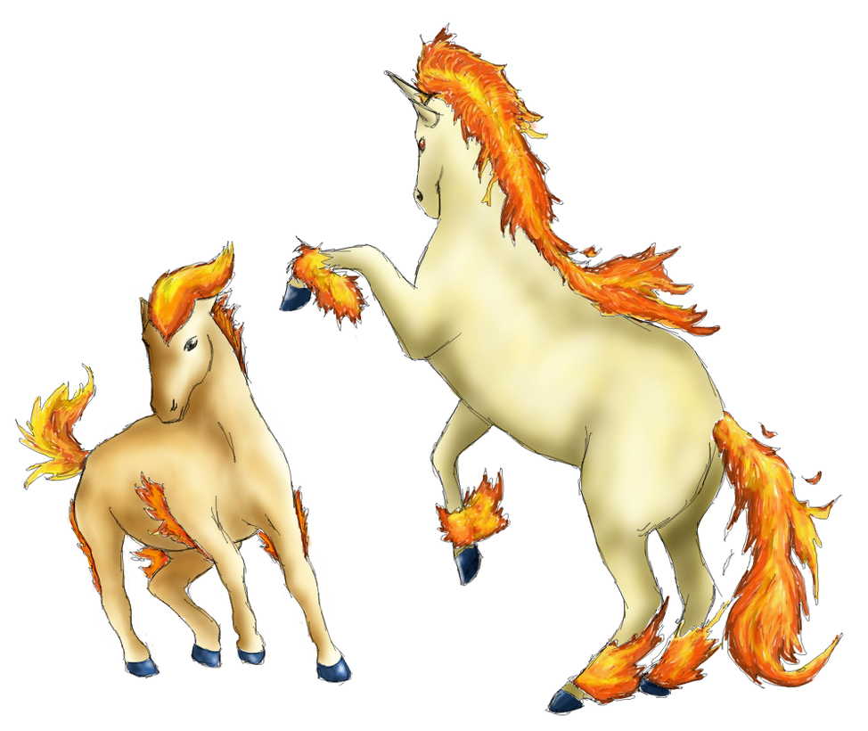 078 and 079 - Rapidash and Ponyta by Aurora-Ghost