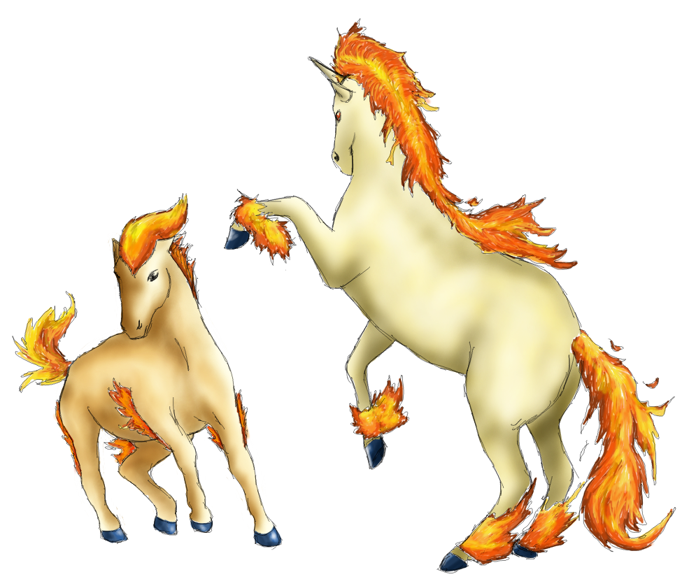 078 and 079 - Rapidash and Ponyta by Aurora-Ghost