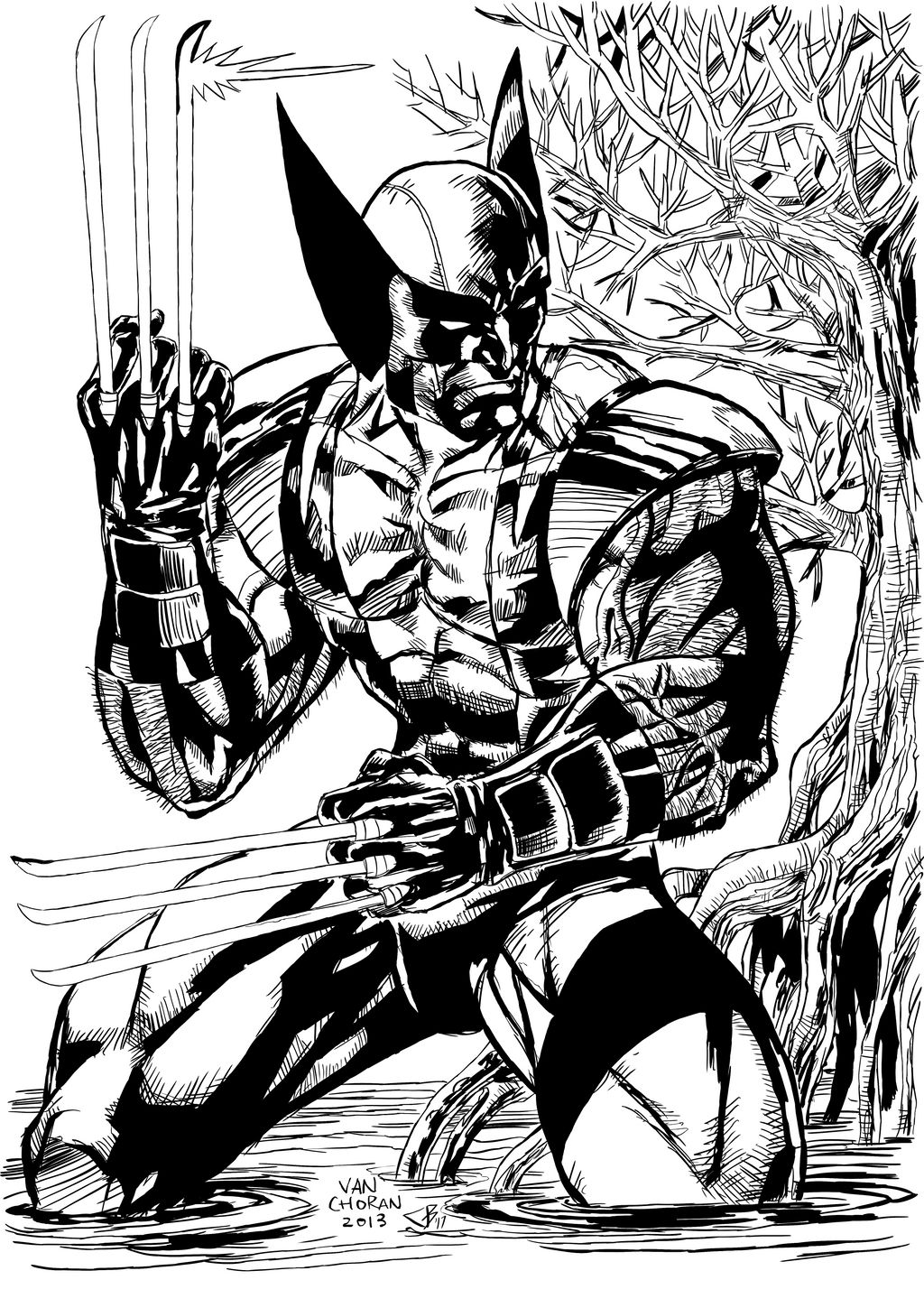 Wolverine in Water (Inks)