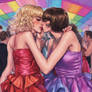 Two flat chested pretty femboys in satin dresses c