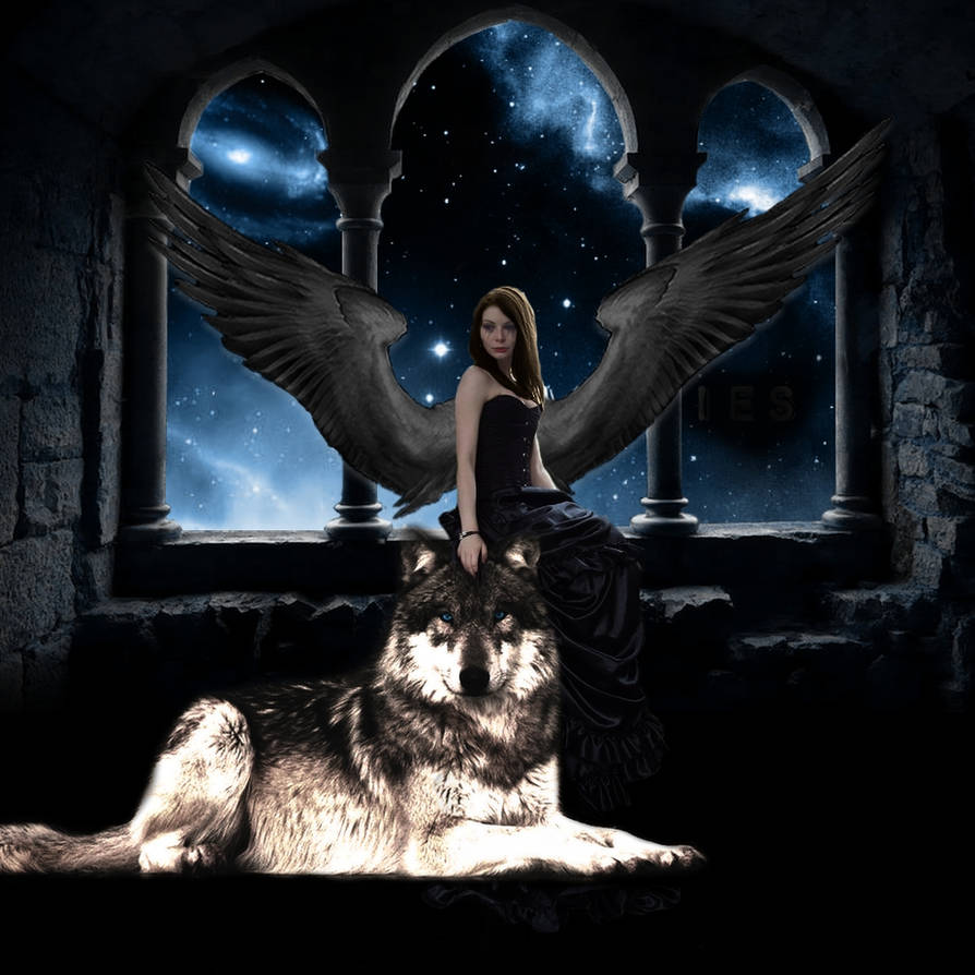 Wolf angels. Волк ангел. Девушка ангел и волк. Девушка Луна и волк. Волк и ангел картинки.