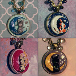 Multi-Colored Meowmoon Polymer Clay Necklaces