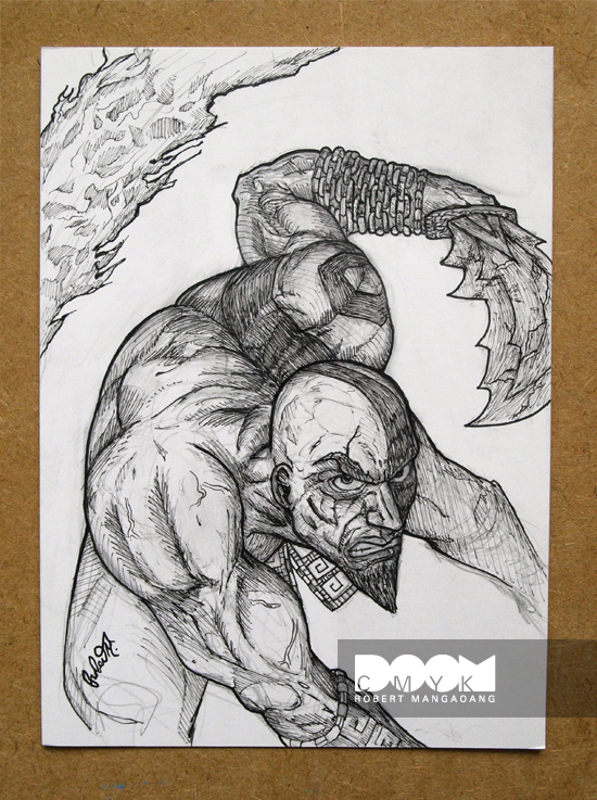 Kratos bw 5x7 drawing