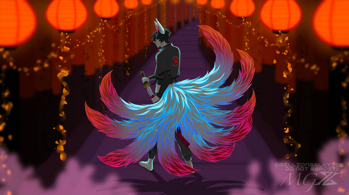 INARI the nine-tailed fox god by Milliongalaxies on DeviantArt