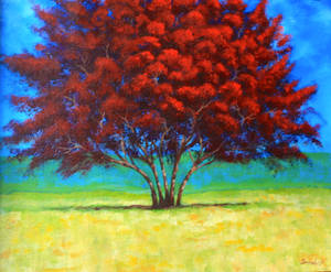 Red Tree in Field of Buttercups by soraKrising