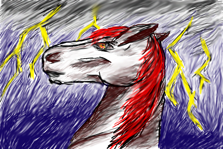 Horse drawed with tablet