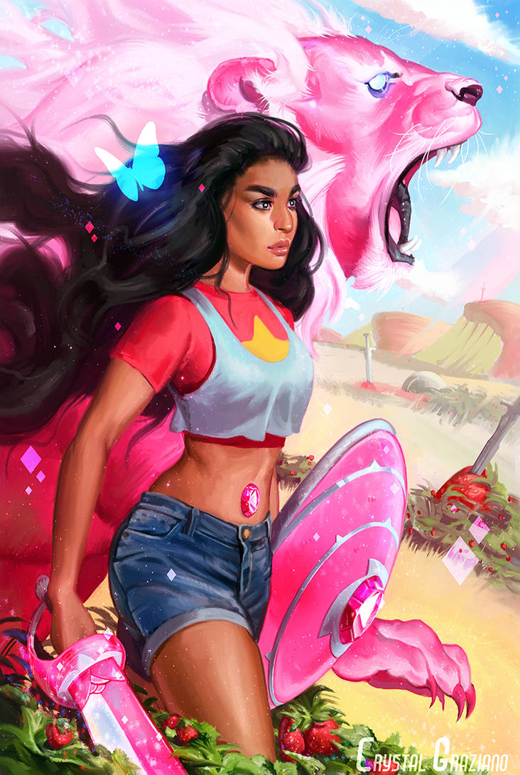 Stevonnie and Lion by CrystalGrazianoArt