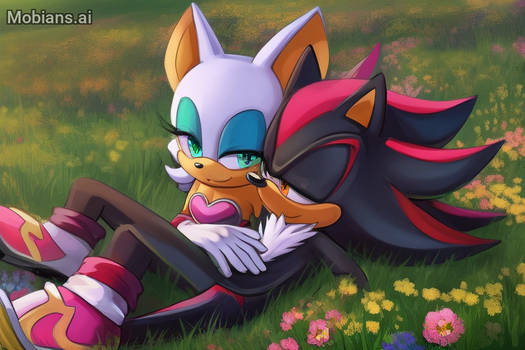 Shadow and Rouge surrounded by flowers 