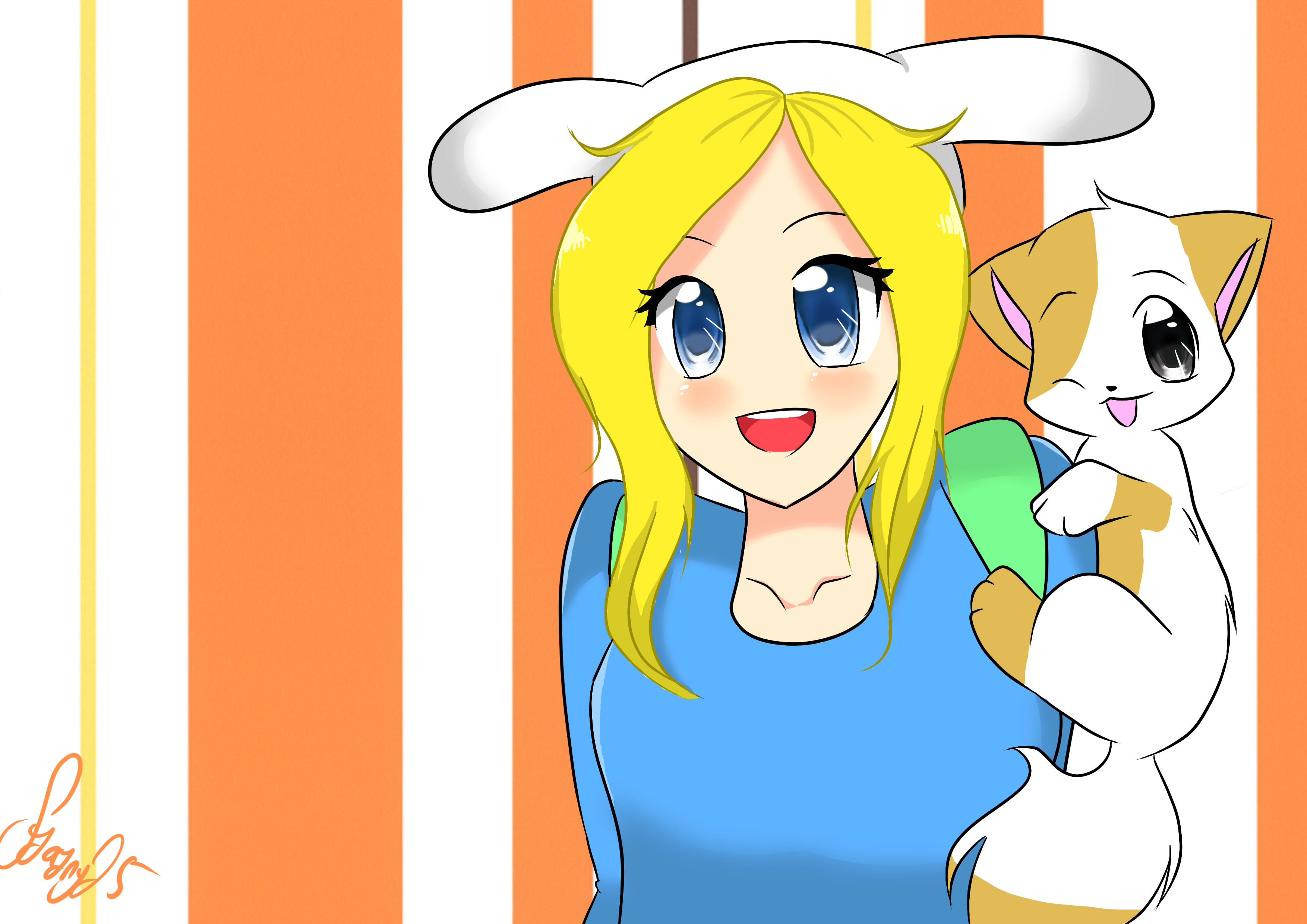 fionna the human girl and cake (adventure time) drawn by hiyori_chisha