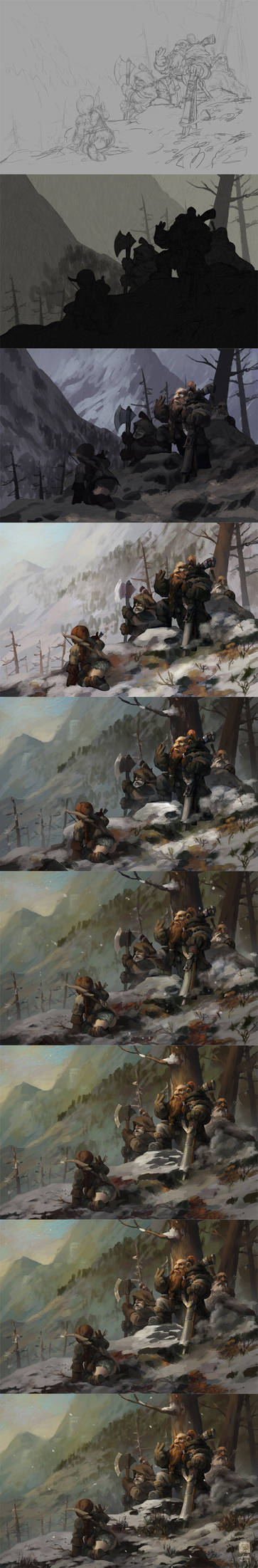 The painting process of Game of the Hunters