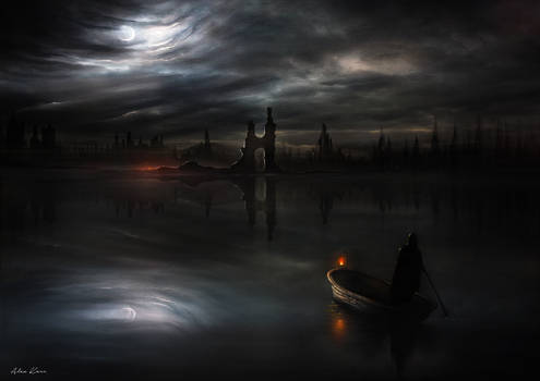 Dark Souls moonlight painting, Oil and Mixed media
