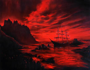 Hells red castle, Oil painting