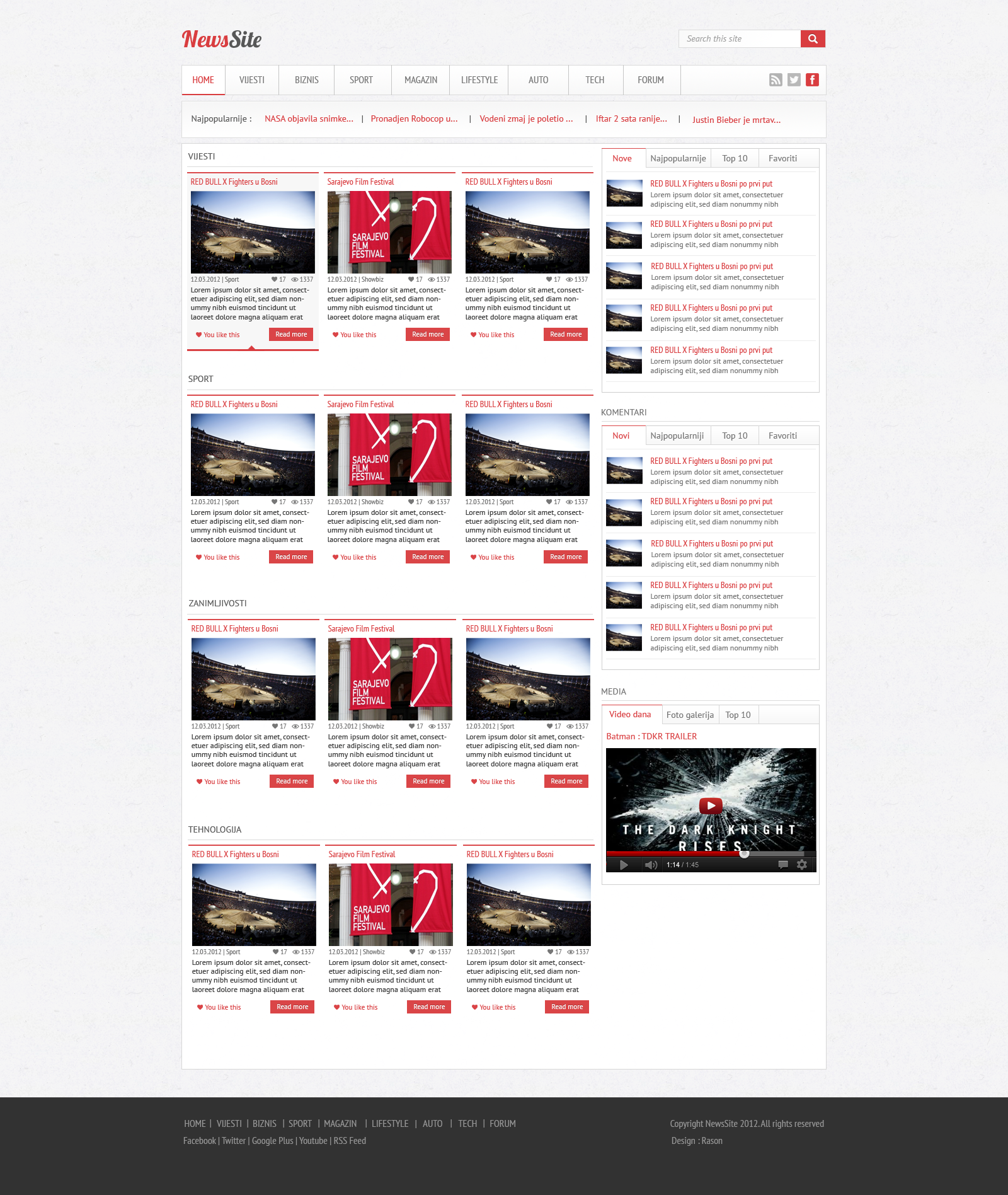 News site Web layout