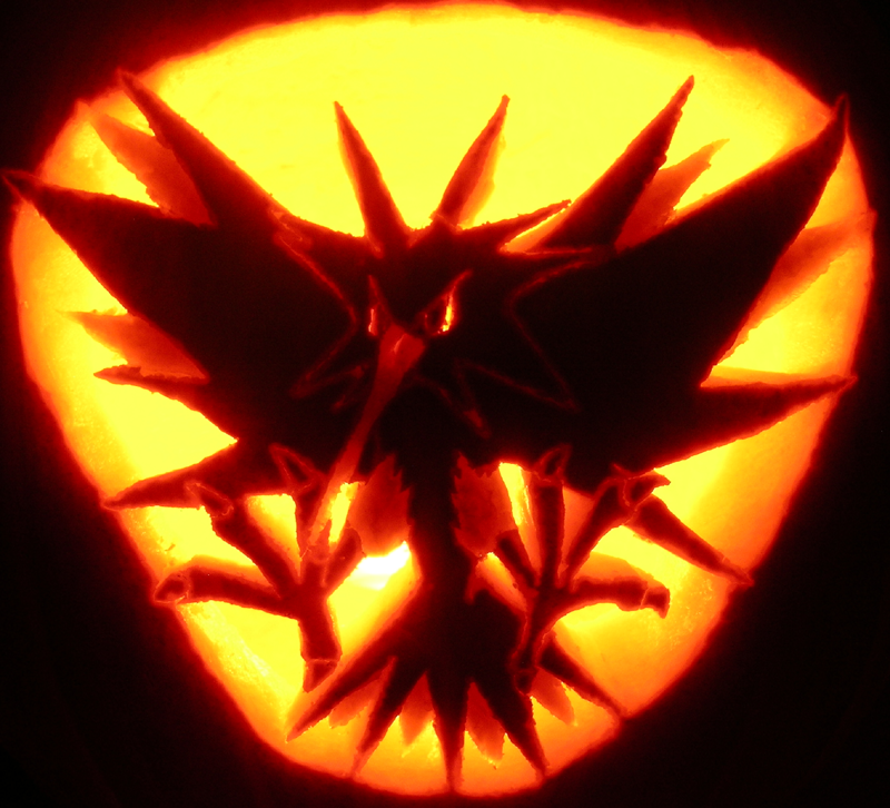 Zapdos carved on a Pumpkin