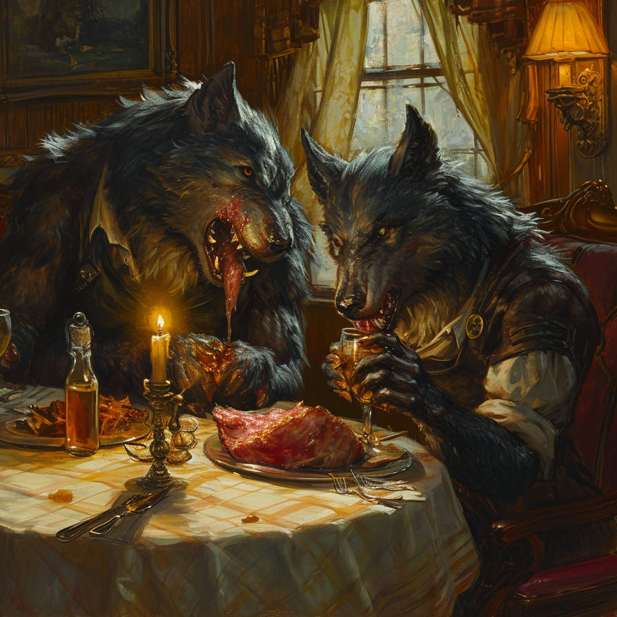 Werewolf Butcher Werewolves Gorging on Fine Meat. by WanderingSpace54 on DeviantArt