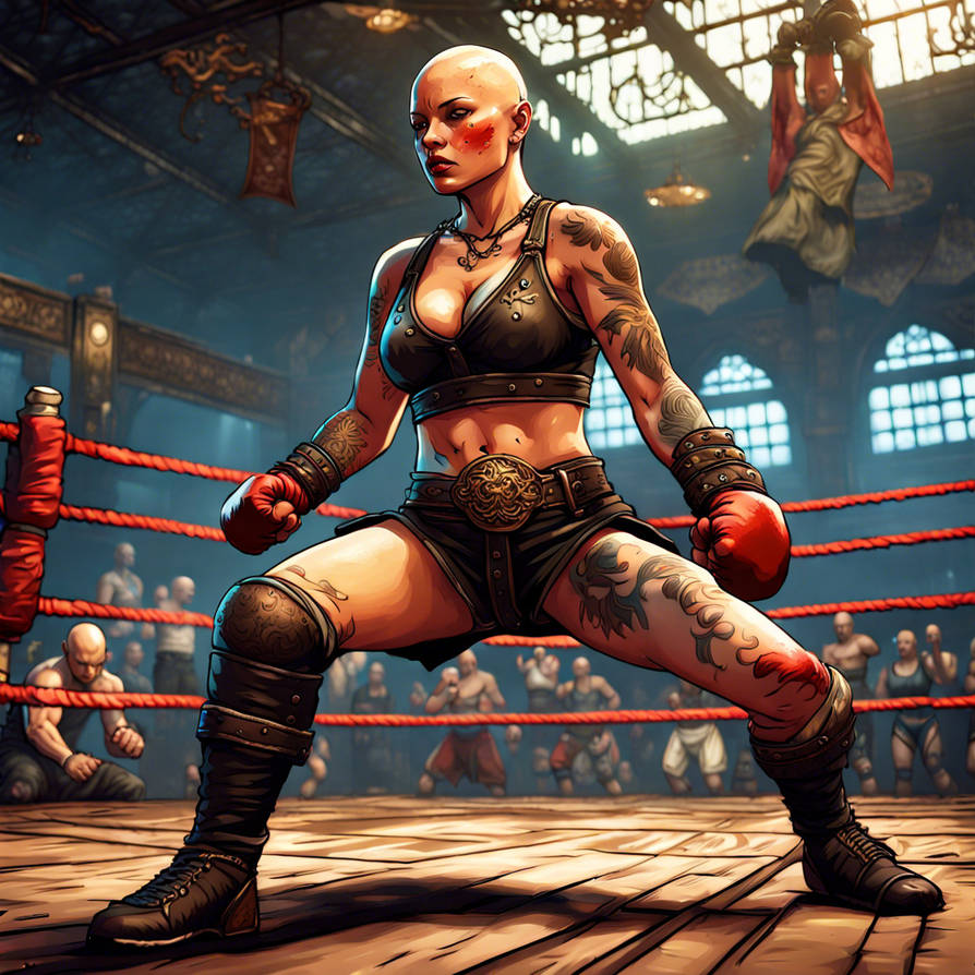Bald Female Bare Knuckle mma Fight Scene,