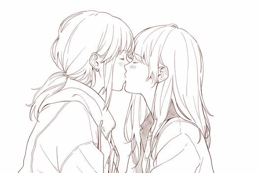 Anime Kiss, cheek Kissing, kiss, reference, Yuri, visual Arts, branch,  manga, Painting, Fan art