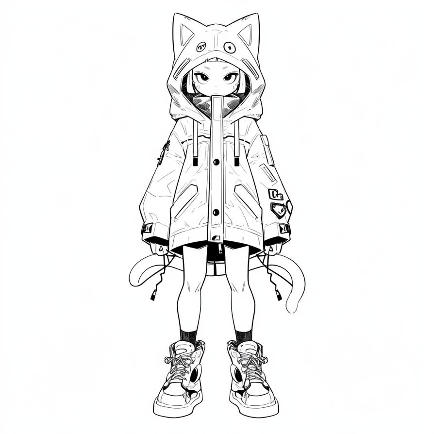 F2U] Chibi Neko Cat Girl Base // Line Art by JellieAdopts on