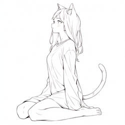 [F2U] Relaxed Sitting Neko Cat Girl // Line Art