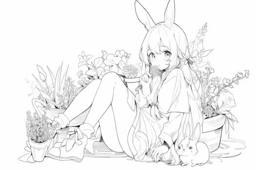 [F2U] Bunny Girl Relaxing Base // Line Art